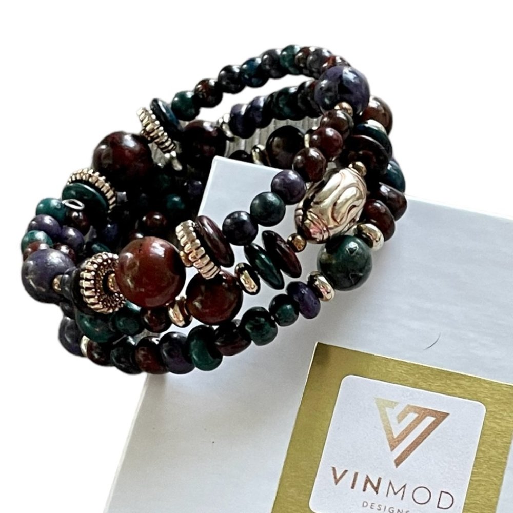 Vintage Earthtone Beads & Metal Findings Upcycled - VINMOD Designs Bracelet